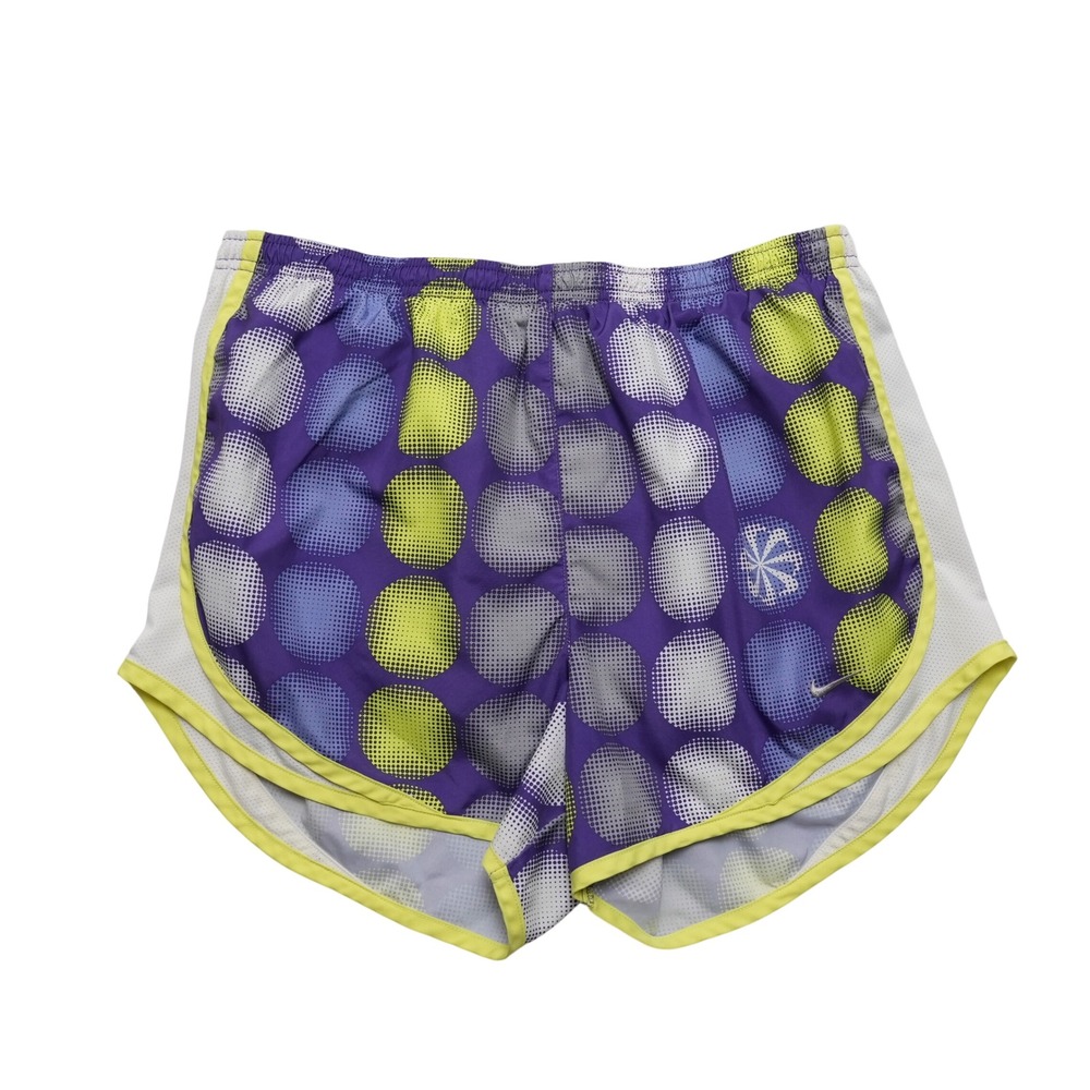 Nike Dri Fit Running Shorts Women Medium Purple Polka Dot Lined Athletic